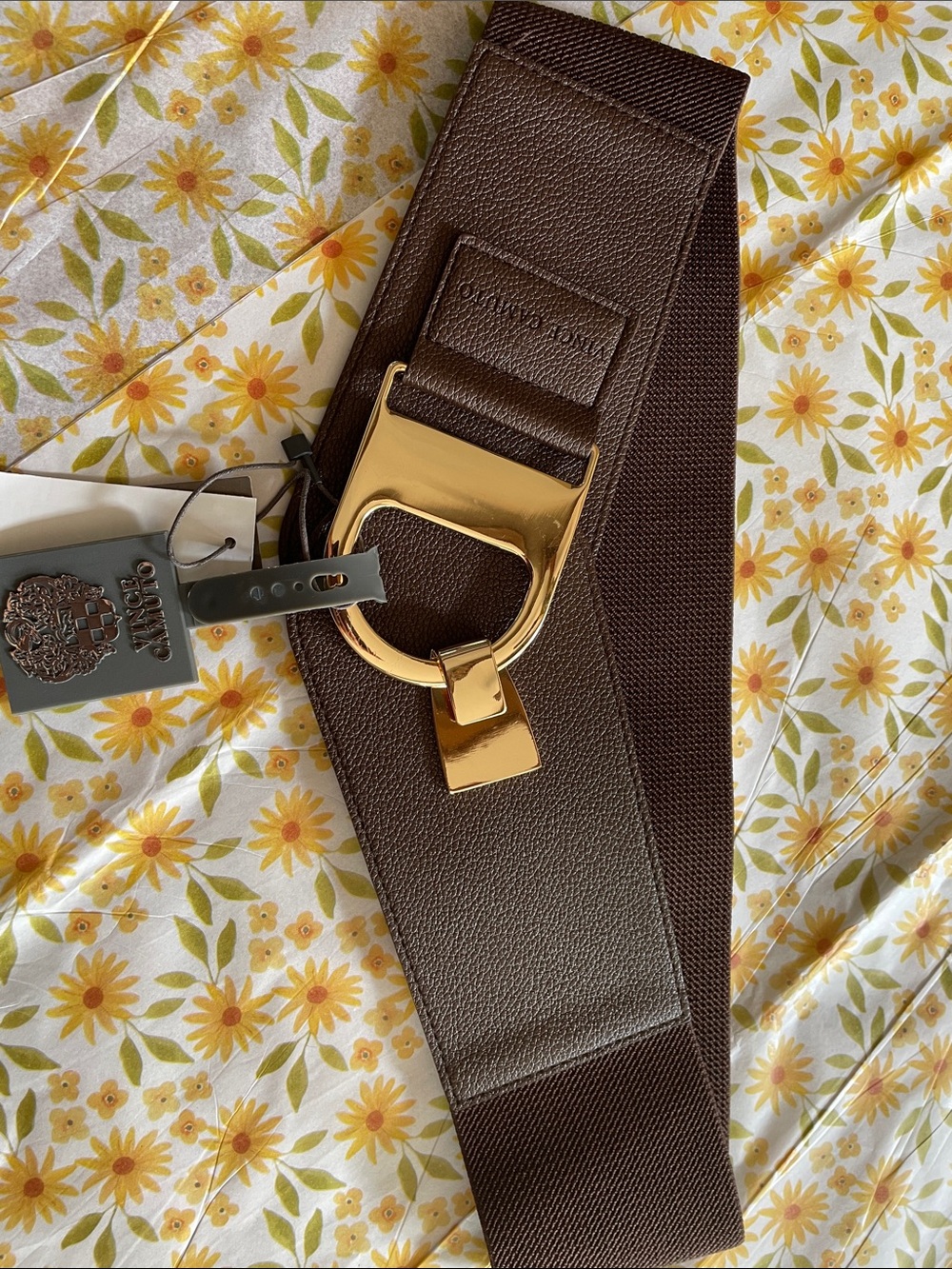 Vince Camuto Wide Brown STRETCH Belt with Gold Buckle - Picture 11 of 14